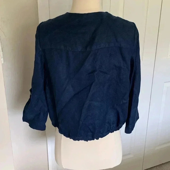 Chicos Blue Linen Snap Front 3/4 Sleeve Jacket - Picture 2 of 9